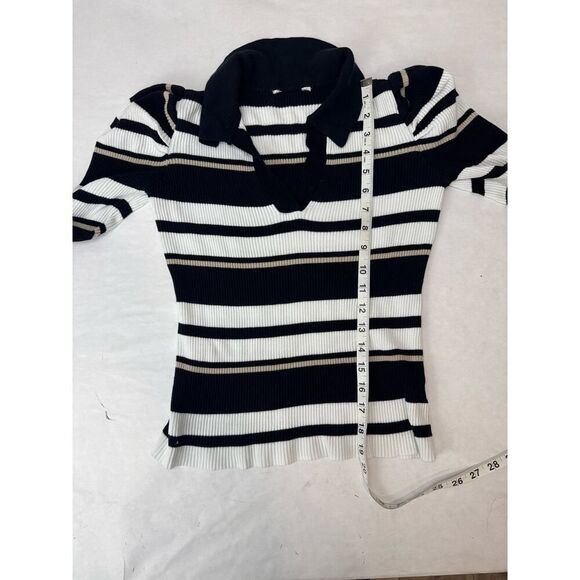 Striped Puff Sleeved Sweater Rayon Blend Stripes Juniors Size 7-9 (Women Small) - Picture 2 of 6